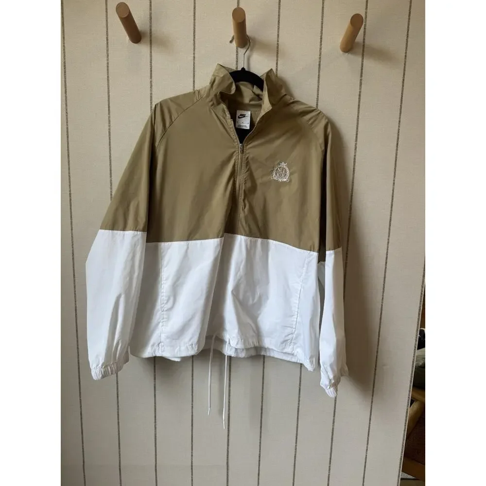 Nike Sportswear Club Oversized Poplin 1/2 Zip Jacket Women’s Medium White Tan